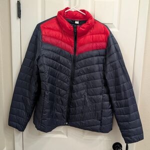 Old Navy Women's XL Lightweight Puffer Jacket Coat  Blue Red Zip Pockets
